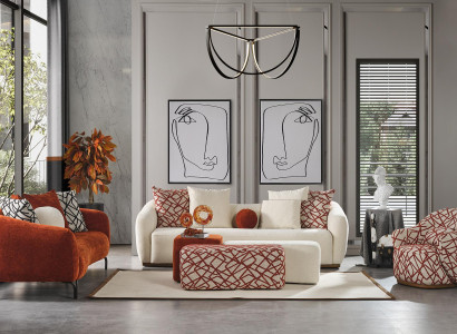 Sofagarnitur Sofa Sessel 431 Sitz Stoff Luxus Sofas Orange Wohnzimmer